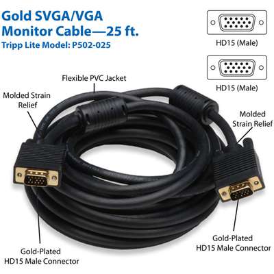Tripp Lite P502-025 25 ft SVGA/VGA Monitor Gold Cable with RGB Coax HD15 M/M 